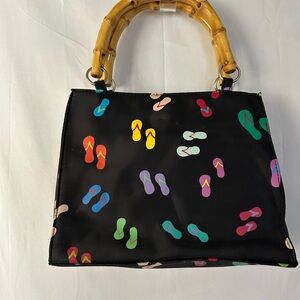 Colorful Flip-Flop Print Handbag with Bamboo Handles